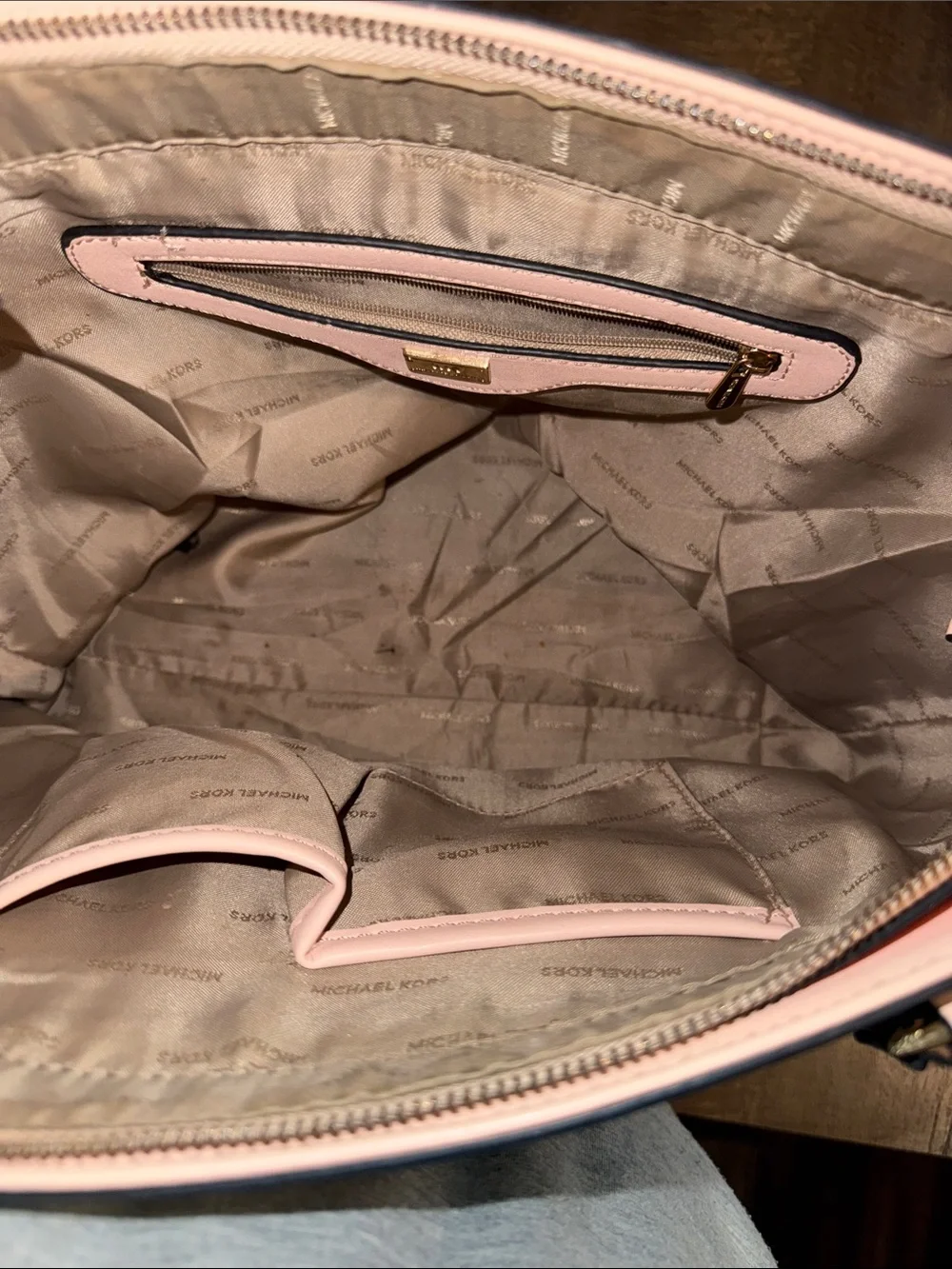 Michael Kors Beige Logo Tote with Pink Trim